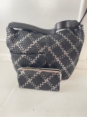 Hobo International Harley Slouchy Leather Shoulder Bag & Wallet Black Metallic